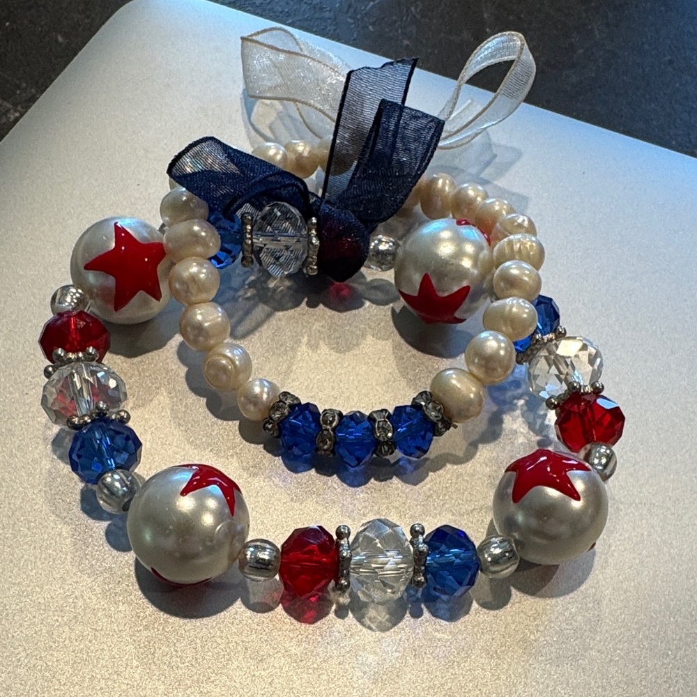 Red, White, and Blue Beaded Bracelet Set of 2 - Picture 6 of 6